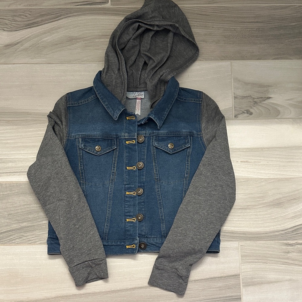 Matilda Jane Denim and Gray Kids Jacket girls size 12 EUC like new